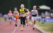 1 July 2018; Aisling Guinane of Bandon A.C., Co. Cork, left, and Erelle O Sullivan of Shercock AC, Co. Cavan, competing in the U9 Girls 300m event during the Irish Life Health Juvenile Games & Inter Club Relays at Tullamore Harriers Stadium in Tullamore, Offaly. Photo by Sam Barnes/Sportsfile