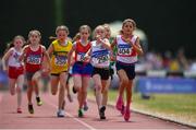 1 July 2018; Holly Megan Flynn of Skibbereen A.C., Co. Cork, leads the field whilst competing in the U10 Girls 500m event during the Irish Life Health Juvenile Games & Inter Club Relays at Tullamore Harriers Stadium in Tullamore, Offaly. Photo by Sam Barnes/Sportsfile