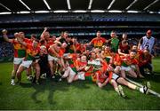 1 July 2018; Carlow players celebrate with the Joe McDonagh Cup following the Joe McDonagh Cup Final match between Westmeath and Carlow at Croke Park in Dublin. Photo by Stephen McCarthy/Sportsfile