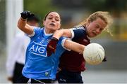 1 July 2018; Sinéad Goldrick of Dublin in action against Jennifer Rogers of Westmeath during the TG4 Leinster Ladies Senior Football Final match between Dublin and Westmeath at Netwatch Cullen Park in Carlow. Photo by Piaras Ó Mídheach/Sportsfile