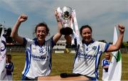 1 July 2018; Laois joint-captains Lauramarie Maher, left, and Mags McEvoy lift the cup after the TG4 Leinster Intermediate Championship Final match between Laois and Wicklow at Netwatch Cullen Park, Carlow. Photo by Piaras Ó Mídheach/Sportsfile