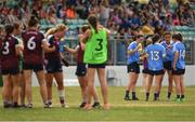 1 July 2018; Dublin and Westmeath players during a stop in play in the first half for a water break during the TG4 Leinster Ladies Senior Football Final match between Dublin and Westmeath at Netwatch Cullen Park in Carlow. Photo by Piaras Ó Mídheach/Sportsfile