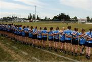 1 July 2018; The Dublin squad stand for Amhrán na bhFiann before the TG4 Leinster Ladies Senior Football Final match between Dublin and Westmeath at Netwatch Cullen Park in Carlow. Photo by Piaras Ó Mídheach/Sportsfile