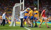 1 July 2018; Clare players remonstrate with the umpire during the Munster GAA Hurling Senior Championship Final match between Cork and Clare at Semple Stadium in Thurles, Tipperary. Photo by David Fitzgerald/Sportsfile