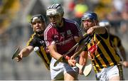 1 July 2018; Daithí Burke of Galway is tackled by Walter Walsh,left, and Ger Aylward of Kilkenny during the Leinster GAA Hurling Senior Championship Final match between Kilkenny and Galway at Croke Park in Dublin. Photo by Ramsey Cardy/Sportsfile