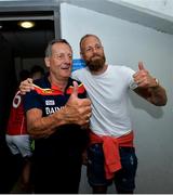 1 July 2018; Cork manager John Meyler with his son, Republic of Ireland soccer player, David Meyler following the Munster GAA Hurling Senior Championship Final match between Cork and Clare at Semple Stadium in Thurles, Tipperary. Photo by David Fitzgerald/Sportsfile