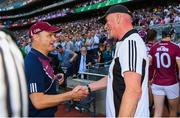 1 July 2018; Galway manager Micheál Donoghue shakes hands with Kilkenny manager Brian Cody following the Leinster GAA Hurling Senior Championship Final match between Kilkenny and Galway at Croke Park in Dublin. Photo by Ramsey Cardy/Sportsfile