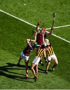 1 July 2018; Niall Burke, left, and Jonathan Glynn of Galway in action against Paddy Deegan, left, and Pádraig Walsh of Kilkenny during the Leinster GAA Hurling Senior Championship Final match between Kilkenny and Galway at Croke Park in Dublin. Photo by Daire Brennan/Sportsfile