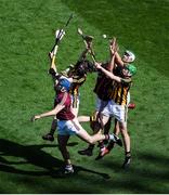 1 July 2018; Kilkenny players, left to right, Enda Morrissey, Joey Holden, and Paddy Deegan in action against Conor Cooney, left, and Niall Burke of Galway during the Leinster GAA Hurling Senior Championship Final match between Kilkenny and Galway at Croke Park in Dublin. Photo by Daire Brennan/Sportsfile
