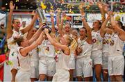 1 July 2018; The Denmark team celebrate with the cup during the closing ceremony of the FIBA 2018 Women's European Championships for Small Nations at Mardyke Arena in Cork, Ireland. Photo by Brendan Moran/Sportsfile