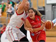 1 July 2018; Christina Grima of Malta in action against Emma Hergot of Norway during the FIBA 2018 Women's European Championships for Small Nations 3rd place match between Norway and Malta at Mardyke Arena in Cork, Ireland. Photo by Brendan Moran/Sportsfile