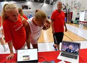 1 July 2018; Anna Gylling Seilund, left, and Emilie Hesseldal of Denmark watch Denmark v Croatia in the FIFA World Cup game prior to their FIBA 2018 Women's European Championships for Small Nations Final match between Luxembourg and Denmark at Mardyke Arena in Cork, Ireland. Photo by Brendan Moran/Sportsfile