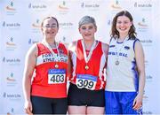 30 June 2018; Women U23 Discus medallists, from left, Seodhna Hoey of Portlaoise A.C., Co. Laois, silver, Anne-Marie Torsney of Fingallians A.C., Co. Dublin, gold and Aoife Coady of Brow Rangers A.C. Co. Kilkenny, bronze, during the Irish Life Health National Junior & U23 T&F Championships at Tullamore Harriers Stadium in Tullamore, Offaly. Photo by Sam Barnes/Sportsfile