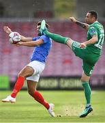 2 July 2018; Gareth Evans of Portsmouth in action against Damien Delaney of Cork City during the pre-season friendly match between Cork City and Portsmouth at Turners Cross in Cork. Photo by Harry Murphy/Sportsfile
