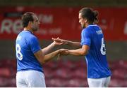 2 July 2018; Christian Burgess, right, of Portsmouth celebrates with teammate Brett Pitman after scoring his side's first goal during the pre-season friendly match between Cork City and Portsmouth at Turners Cross in Cork. Photo by Harry Murphy/Sportsfile