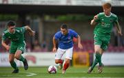 2 July 2018; Conor Chaplin of Portsmouth in action against Pierce Phillips, left, and Alec Byrne of Cork City during the pre-season friendly match between Cork City and Portsmouth at Turners Cross in Cork. Photo by Harry Murphy/Sportsfile