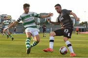 2 July 2018; Dean Jarvis of Dundalk in action against Luke Byrne of Shamrock Rovers during the Leinster Senior Cup Quarter-Final match between Shamrock Rovers and Dundalk at Tallaght Stadium in Dublin. Photo by Tom Beary/Sportsfile