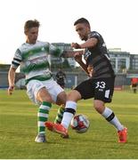 2 July 2018; Dean Jarvis of Dundalk in action against Luke Byrne of Shamrock Rovers during the Leinster Senior Cup Quarter-Final match between Shamrock Rovers and Dundalk at Tallaght Stadium in Dublin. Photo by Tom Beary/Sportsfile