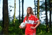 3 July 2018; Breaking new ground: Top inter-county stars took in the breath-taking scenery at Mullaghmeen Forest in county Westmeath, to launch the revamped 2018 TG4 All-Ireland championships. TG4 have announced a four-year extension of their sponsorship of the Ladies Football championships, with the new deal set to last until the conclusion of the 2022 season. 17 Ladies Football championship games will be broadcast this summer exclusively live on TG4, with the senior and intermediate championships to be played on a new, round-robin basis. Pictured is Rebecca Carr of Louth, at Mullaghmeen Forest, Co. Westmeath.  Photo by Seb Daly/Sportsfile
