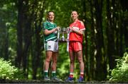 3 July 2018; Breaking new ground: Top inter-county stars took in the breath-taking scenery at Mullaghmeen Forest in county Westmeath, to launch the revamped 2018 TG4 All-Ireland championships. TG4 have announced a four-year extension of their sponsorship of the Ladies Football championships, with the new deal set to last until the conclusion of the 2022 season. 17 Ladies Football championship games will be broadcast this summer exclusively live on TG4, with the senior and intermediate championships to be played on a new, round-robin basis. Pictured are, from left, Cathy Mee of Limerick and Rebecca Carr of Louth, at Mullaghmeen Forest, Co. Westmeath.  Photo by Seb Daly/Sportsfile