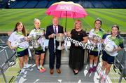 3 July 2018; The 2018 TG4 All-Ireland Ladies Football Championships were launched at Croke Park today, with representatives from the competing junior, intermediate and senior teams present. TG4 have announced a four-year extension of their sponsorship of the Ladies Football championships, with the new deal set to last until the conclusion of the 2022 season. 17 Ladies Football championship games will be broadcast this summer exclusively live on TG4, with the senior and intermediate championships to be played on a new, round-robin basis. Pictured are Alan Esslemont, Ardstiúrthóir TG4, and Marie Hickey, President, Ladies Gaelic Football Association, with players, from left, Cathy Mee of Limerick, Neamh Woods of Tyrone,  Doireann O'Sullivan of Cork and Sinéad Aherne of Dublin at the launch at Croke Park in Dublin. Photo by Sam Barnes/Sportsfile