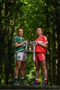 3 July 2018; Breaking new ground: Top inter-county stars took in the breath-taking scenery at Mullaghmeen Forest in county Westmeath, to launch the revamped 2018 TG4 All-Ireland championships. TG4 have announced a four-year extension of their sponsorship of the Ladies Football championships, with the new deal set to last until the conclusion of the 2022 season. 17 Ladies Football championship games will be broadcast this summer exclusively live on TG4, with the senior and intermediate championships to be played on a new, round-robin basis. Pictured are, from left, Cathy Mee of Limerick and Rebecca Carr of Louth at Mullaghmeen Forest, Co. Westmeath. Photo by Seb Daly / Sportsfile