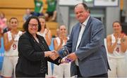 1 July 2018; Alison Muir, FIBA Crew Chief Commissioner makes a presentation to the LOC, accepted by Bernard O'Byrne, CEO, Basketball Ireland, during the closing ceremony of the FIBA 2018 Women's European Championships for Small Nations at Mardyke Arena in Cork, Ireland. Photo by Brendan Moran/Sportsfile