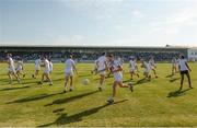 30 June 2018; Johnny Byrne of Kildare and his team-mates warm up before the GAA Football All-Ireland Senior Championship Round 3 match between Kildare and Mayo at St Conleth's Park in Newbridge, Kildare. Photo by Piaras Ó Mídheach/Sportsfile