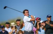 4 July 2018; Former jockey AP McCoy watches his drive from the 2nd tee during the Pro-Am round ahead of the Irish Open Golf Championship at Ballyliffin Golf Club in Ballyliffin, Co Donegal. Photo by Ramsey Cardy/Sportsfile