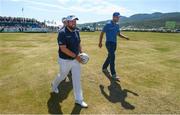 4 July 2018; Golfer Shane Lowry and Donegal footballer Michael Murphy during a GAA Target Challenge at the Irish Open Golf Championship at Ballyliffin Golf Club in Ballyliffin, Co. Donegal. Photo by Ramsey Cardy/Sportsfile