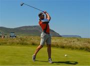 4 July 2018; Former Ulster, Ireland and British Lions player Stephen Ferris on the 11th tee box during the Pro-Am round ahead of the Irish Open Golf Championship at Ballyliffin Golf Club in Ballyliffin, Co. Donegal. Photo by Oliver McVeigh/Sportsfile