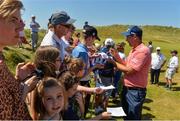 4 July 2018; Padraig Harrington of Ireland signs autographs after the Pro-Am round ahead of the Irish Open Golf Championship at Ballyliffin Golf Club in Ballyliffin, Co. Donegal. Photo by Oliver McVeigh/Sportsfile