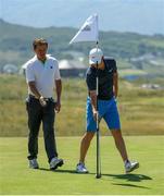 4 July 2018; Rory McIlroy, right, of Northern Ireland with former jockey AP McCoy during the Pro-Am round ahead of the Irish Open Golf Championship at Ballyliffin Golf Club in Ballyliffin, Co. Donegal. Photo by John Dickson/Sportsfile