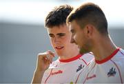 4 July 2018; Darragh Fitzgibbon, left, of Cork speaking with teammate Shane Kingston ahead of the Bord Gáis Energy Munster GAA Hurling U21 Championship Final match between Cork and Tipperary at Pairc Ui Chaoimh in Cork. Photo by Eóin Noonan/Sportsfile