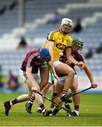 4 July 2018; Rory O'Connor of Wexford in action against Shane Bannon, left, and Fintan Burke of Galway during the Bord Gais Energy Leinster Under 21 Hurling Championship 2018 Final match between Wexford and Galway at O'Moore Park in Portlaoise, Co Laois. Photo by Harry Murphy/Sportsfile