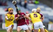 4 July 2018; Evan Niland of Galway in action against Damien Reck, left, and Aaron Maddock of Wexford during the Bord Gais Energy Leinster Under 21 Hurling Championship 2018 Final match between Wexford and Galway at O'Moore Park in Portlaoise, Co Laois. Photo by Sam Barnes/Sportsfile