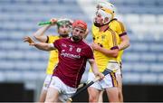 4 July 2018; Tomas Monaghan of Galway celebrates after scoring his side's first goal during the Bord Gais Energy Leinster Under 21 Hurling Championship 2018 Final match between Wexford and Galway at O'Moore Park in Portlaoise, Co Laois. Photo by Sam Barnes/Sportsfile