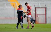 4 July 2018; Darragh Fitzgibbon of Cork is consoled by Cork manager manager Denis Ring after being forced off due to injury during the Bord Gáis Energy Munster GAA Hurling U21 Championship Final match between Cork and Tipperary at Pairc Ui Chaoimh in Cork. Photo by Eóin Noonan/Sportsfile