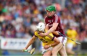 4 July 2018; Rory O'Connor of Wexford in action against Cianan Fahy of Galway during the Bord Gais Energy Leinster Under 21 Hurling Championship 2018 Final match between Wexford and Galway at O'Moore Park in Portlaoise, Co Laois. Photo by Sam Barnes/Sportsfile