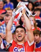 4 July 2018; Cork captain Shane Kingston lifts the cup following the Bord Gáis Energy Munster GAA Hurling U21 Championship Final match between Cork and Tipperary at Pairc Ui Chaoimh in Cork. Photo by Eóin Noonan/Sportsfile