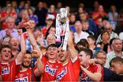 4 July 2018; Cork captain Shane Kingston lifts the cup following the Bord Gáis Energy Munster GAA Hurling U21 Championship Final match between Cork and Tipperary at Pairc Ui Chaoimh in Cork. Photo by Eóin Noonan/Sportsfile