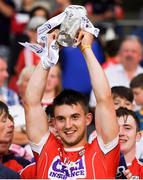 4 July 2018; Cork captain Shane Kingston lifts the cup following the Bord Gáis Energy Munster GAA Hurling U21 Championship Final match between Cork and Tipperary at Pairc Ui Chaoimh in Cork. Photo by Eóin Noonan/Sportsfile