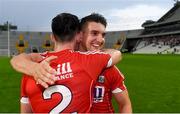 4 July 2018; Shane Kingston of Cork celebrates with team-mate David Lowney following the Bord Gáis Energy Munster GAA Hurling U21 Championship Final match between Cork and Tipperary at Pairc Ui Chaoimh in Cork. Photo by Eóin Noonan/Sportsfile
