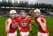 4 July 2018; Cork players, from left, Eoghan Murphy, Mark Coleman and David Griffin celebrate following the Bord Gáis Energy Munster GAA Hurling U21 Championship Final match between Cork and Tipperary at Pairc Ui Chaoimh in Cork. Photo by Eóin Noonan/Sportsfile