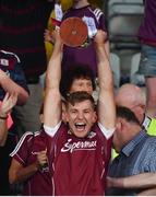 4 July 2018; Galway captain Fintan Burke lifts the cup following the Bord Gais Energy Leinster Under 21 Hurling Championship 2018 Final match between Wexford and Galway at O'Moore Park in Portlaoise, Co Laois. Photo by Sam Barnes/Sportsfile