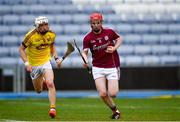 4 July 2018; Tomas Monaghan of Galway in action against Rowan White of Wexford during the Bord Gais Energy Leinster Under 21 Hurling Championship 2018 Final match between Wexford and Galway at O'Moore Park in Portlaoise, Co Laois. Photo by Sam Barnes/Sportsfile