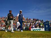 5 July 2018; Shane Lowry of Ireland, left, and Lee Westwood of England on the 8th tee box during Day One of the Irish Open Golf Championship at Ballyliffin Golf Club in Ballyliffin, Co. Donegal. Photo by Ramsey Cardy/Sportsfile