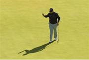 5 July 2018; Shane Lowry of Ireland acknowledges supporters after putting on the 18th hole during Day One of the Irish Open Golf Championship at Ballyliffin Golf Club in Ballyliffin, Co. Donegal. Photo by Ramsey Cardy/Sportsfile