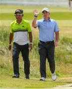 5 July 2018; Thongchai Jaidee of Thailand and Paul McGinley of Ireland during Day One of the Irish Open Golf Championship at Ballyliffin Golf Club in Ballyliffin, Co. Donegal. Photo by John Dickson/Sportsfile