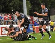 6 July 2018; Chris Shields of Dundalk celebrates with team-mates, from left, Michael Duffy, Dylan Connolly and Jamie McGrath after scoring his side's second goal during the SSE Airtricity League Premier Division match between St Patrick's Athletic and Dundalk at Richmond Park in Dublin. Photo by Stephen McCarthy/Sportsfile